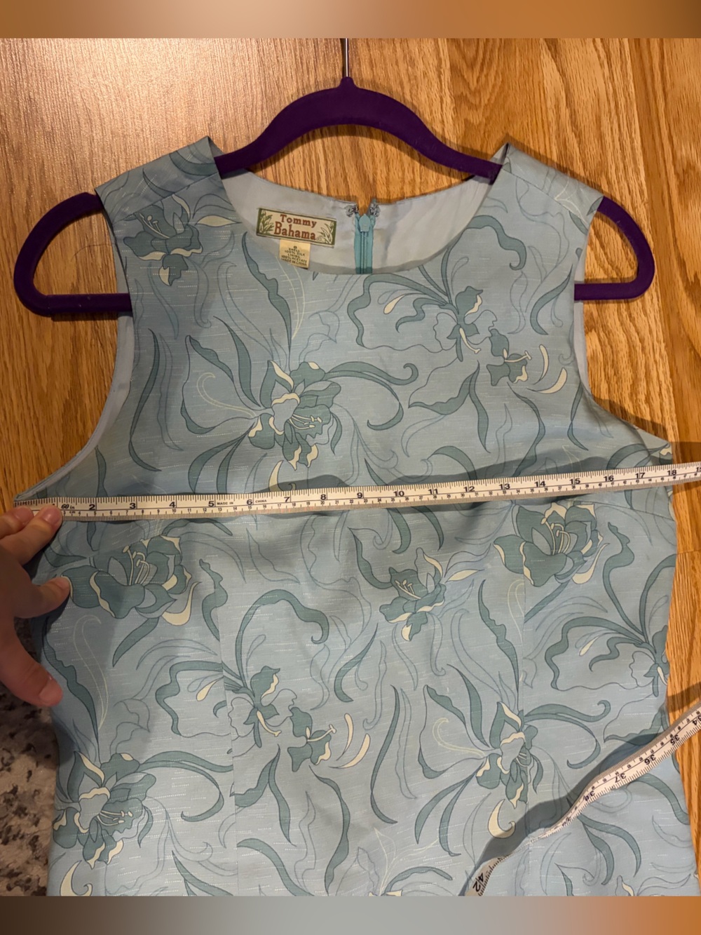 Vintage Tommy Bahama 100% Silk Shift Dress 8 Floral Blue Green - Picture 3 of 6